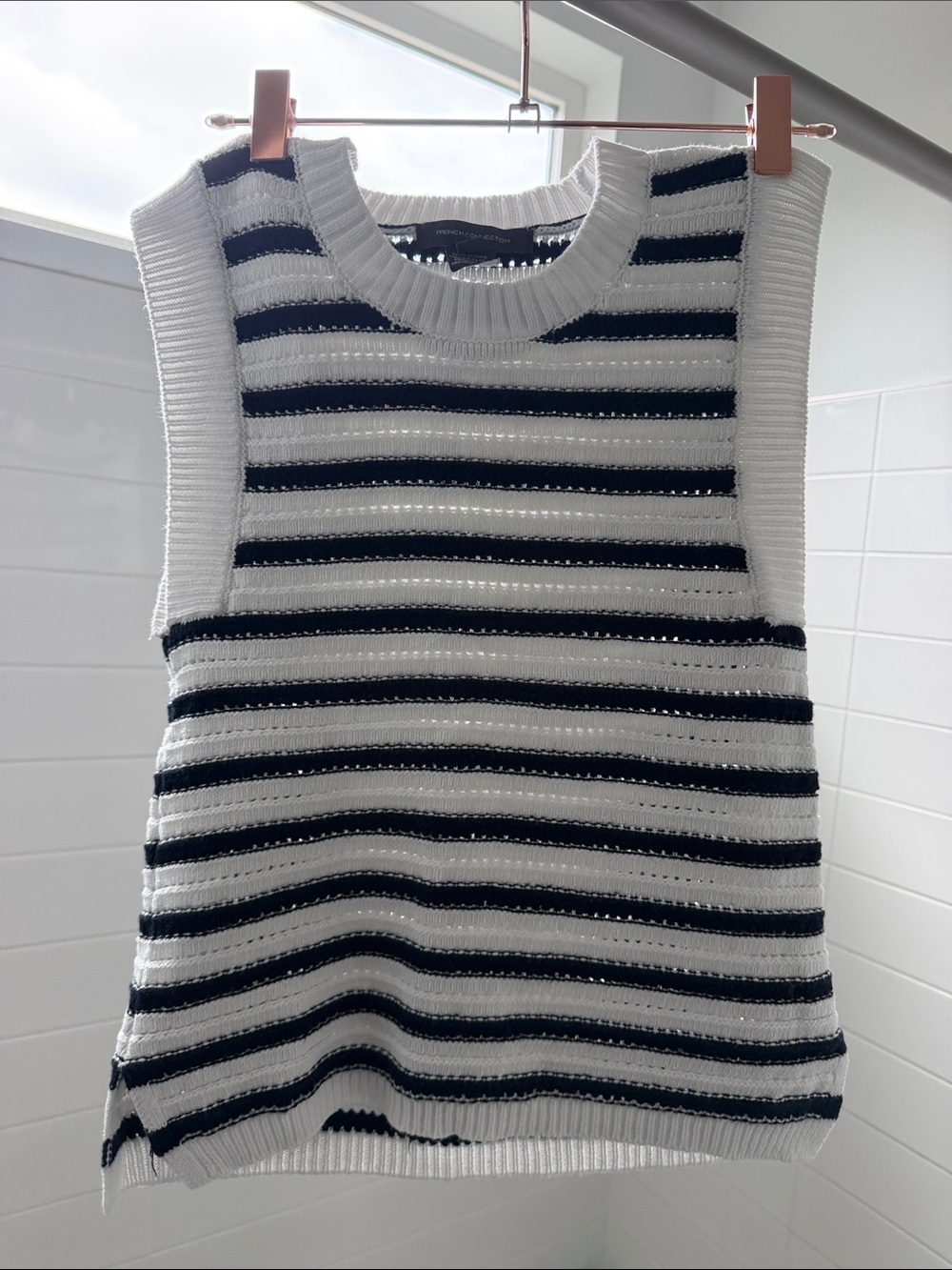 French Connection White and Navy Striped Knit Vest
